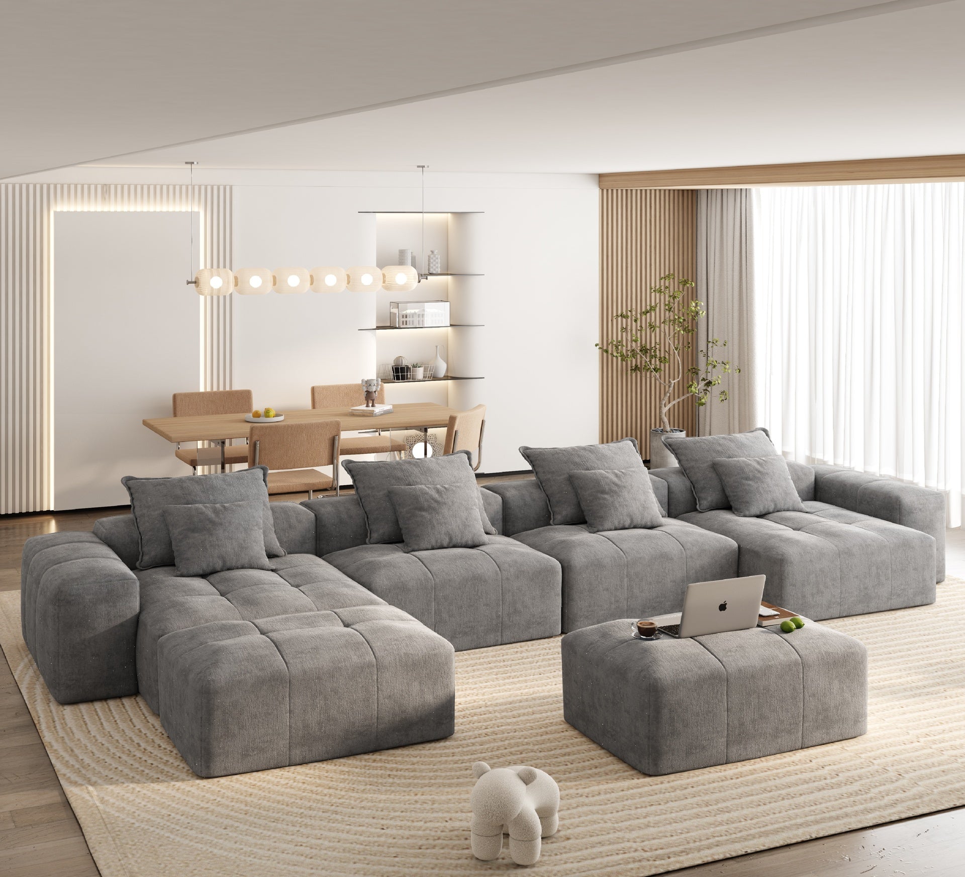 Modern Oversized Modular Sectional Sofa,Sparkling Chenille Fabric Soft Cushion Sofa with 8 Pillows,8 PCS DIY Combination Tufted Sofa,No Assembly Required,GREY