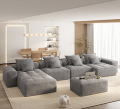 Modern Oversized Modular Sectional Sofa,Sparkling Chenille Fabric Soft Cushion Sofa with 8 Pillows,8 PCS DIY Combination Tufted Sofa,No Assembly Required,GREY