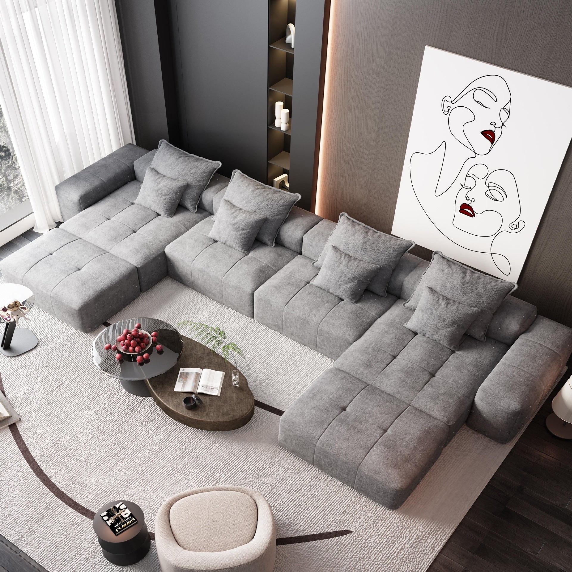 Modern Oversized Modular Sectional Sofa,Sparkling Chenille Fabric Soft Cushion Sofa with 8 Pillows,8 PCS DIY Combination Tufted Sofa,No Assembly Required,GREY