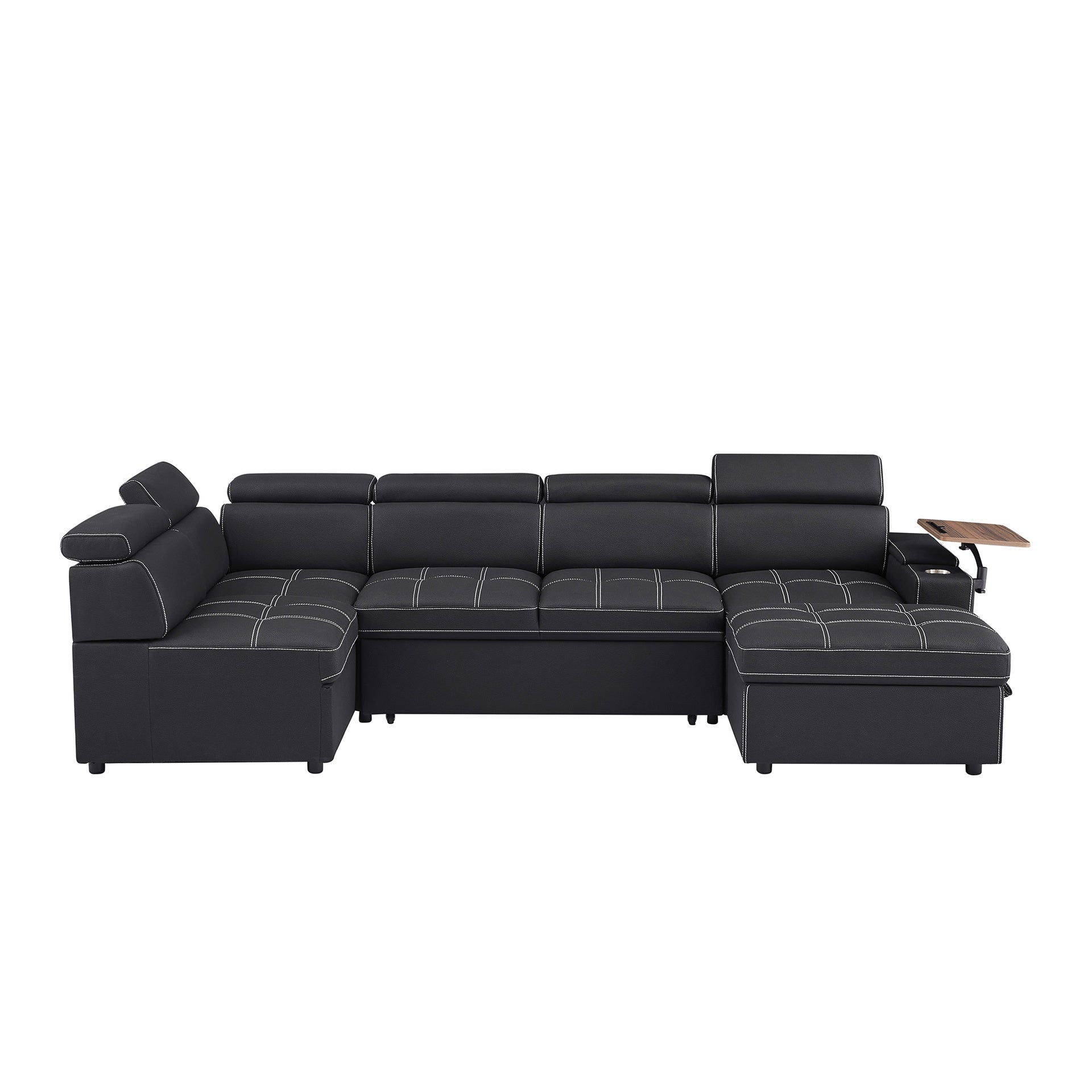 Black Fabric Sectional Sofa with Storage Ottoman