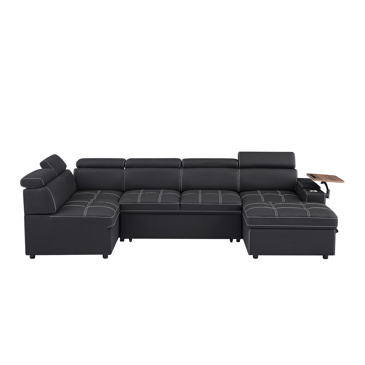 Black Fabric Sectional Sofa with Storage Ottoman