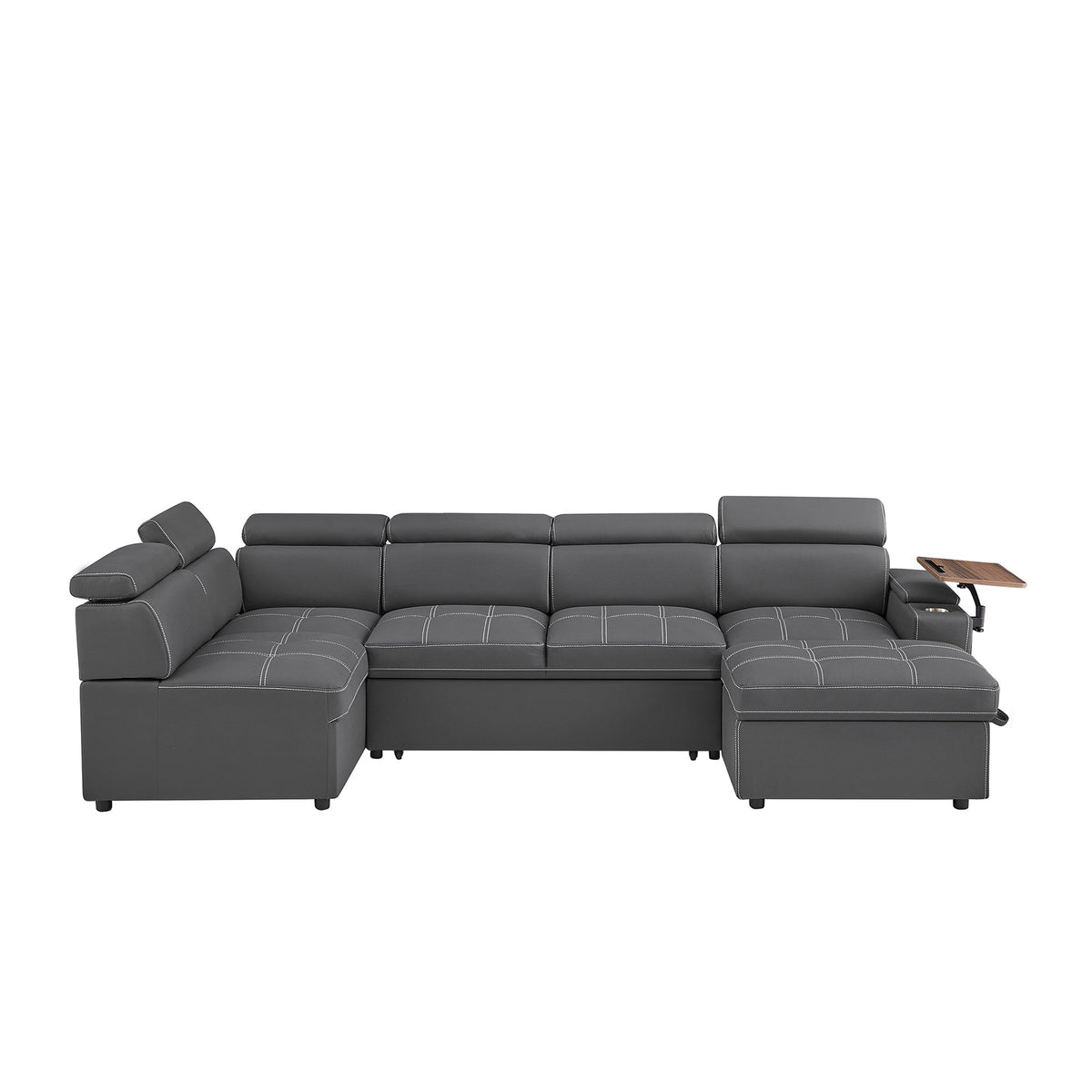 Grey Fabric Sectional Sofa with Storage Ottoman