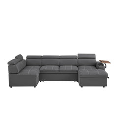 Grey Fabric Sectional Sofa with Storage Ottoman