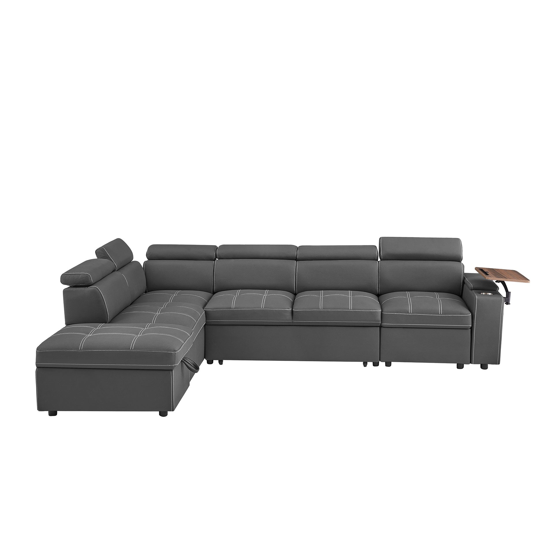 Grey Fabric Sectional Sofa with Storage Ottoman