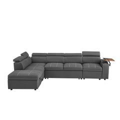 Grey Fabric Sectional Sofa with Storage Ottoman