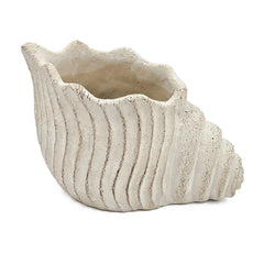 11.5x7x7" Sand and Cement Nautilus Shell Planter with Textured Beige Finish