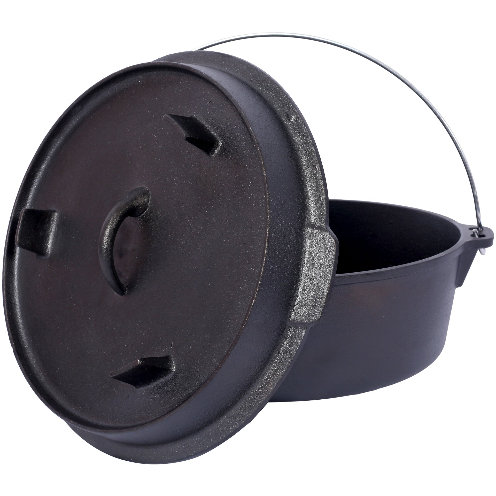 Pre-Seasoned Cast Iron Dutch Oven With Skillet Lid, Outdoor Camping Deep Pot for Camping Fireplace Cooking BBQ Baking Campfire, With Iron Pot Rack, 4.5 Quart