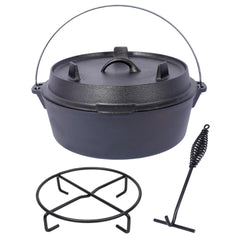 Pre-Seasoned Cast Iron Dutch Oven With Skillet Lid, Outdoor Camping Deep Pot for Camping Fireplace Cooking BBQ Baking Campfire, With Iron Pot Rack, 4.5 Quart