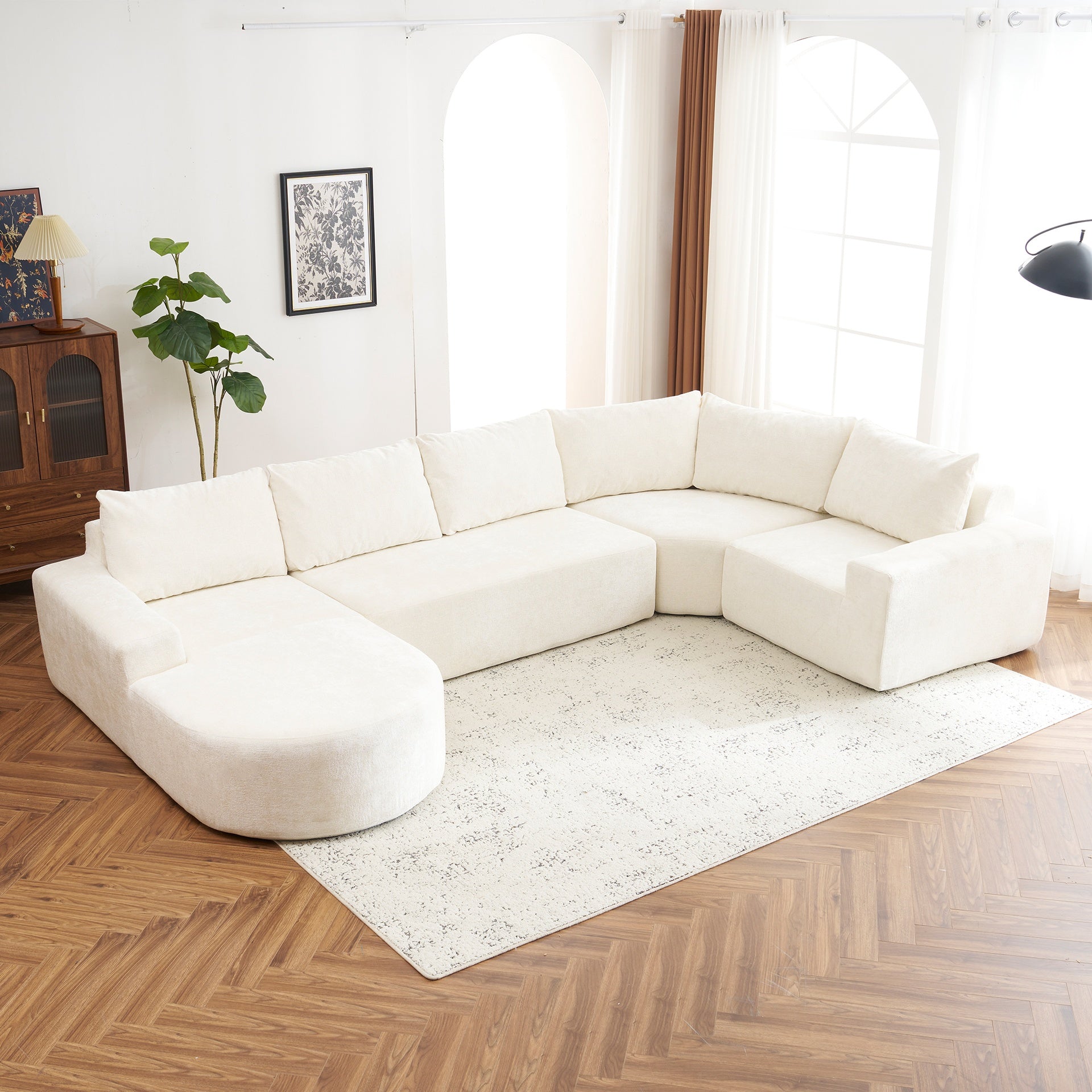 139" Oversized Modular Sofa Cloud Sectional Sofa Set Upholstered Couches U-shaped Sofa with Deep Seat for Living Room, Beige