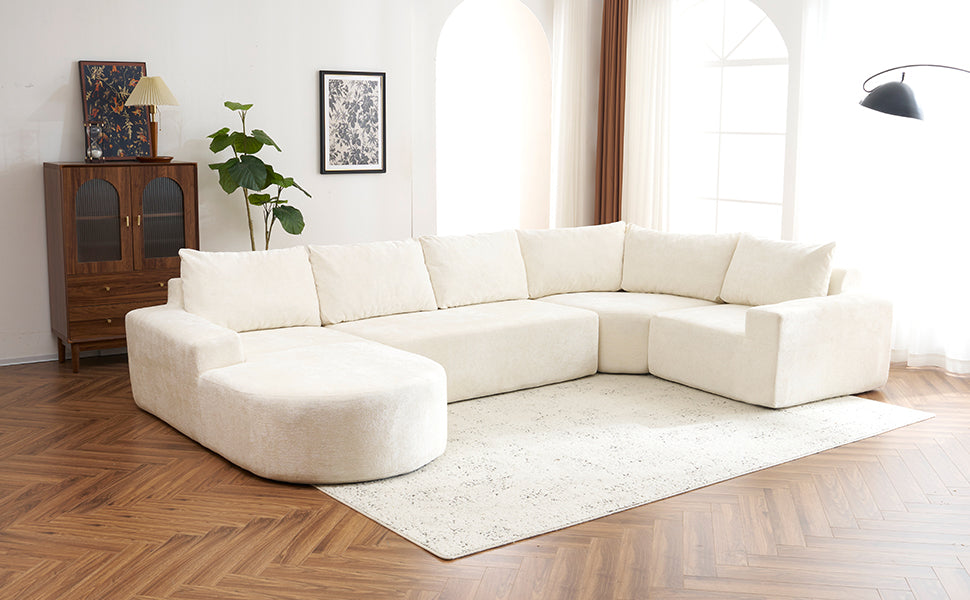 139" Oversized Modular Sofa Cloud Sectional Sofa Set Upholstered Couches U-shaped Sofa with Deep Seat for Living Room, Beige