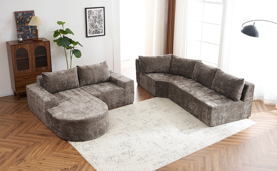 139" Oversized Modular Sofa Cloud Sectional Sofa Set Upholstered Couches U-shaped Sofa with Deep Seat for Living Room, Brown