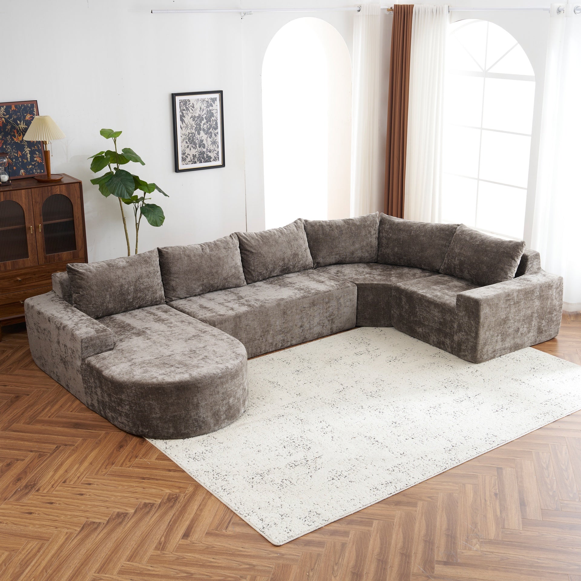 139" Oversized Modular Sofa Cloud Sectional Sofa Set Upholstered Couches U-shaped Sofa with Deep Seat for Living Room, Brown