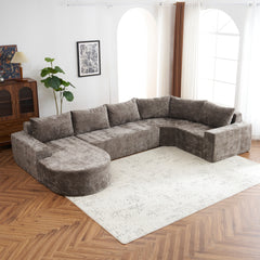 139" Oversized Modular Sofa Cloud Sectional Sofa Set Upholstered Couches U-shaped Sofa with Deep Seat for Living Room, Brown