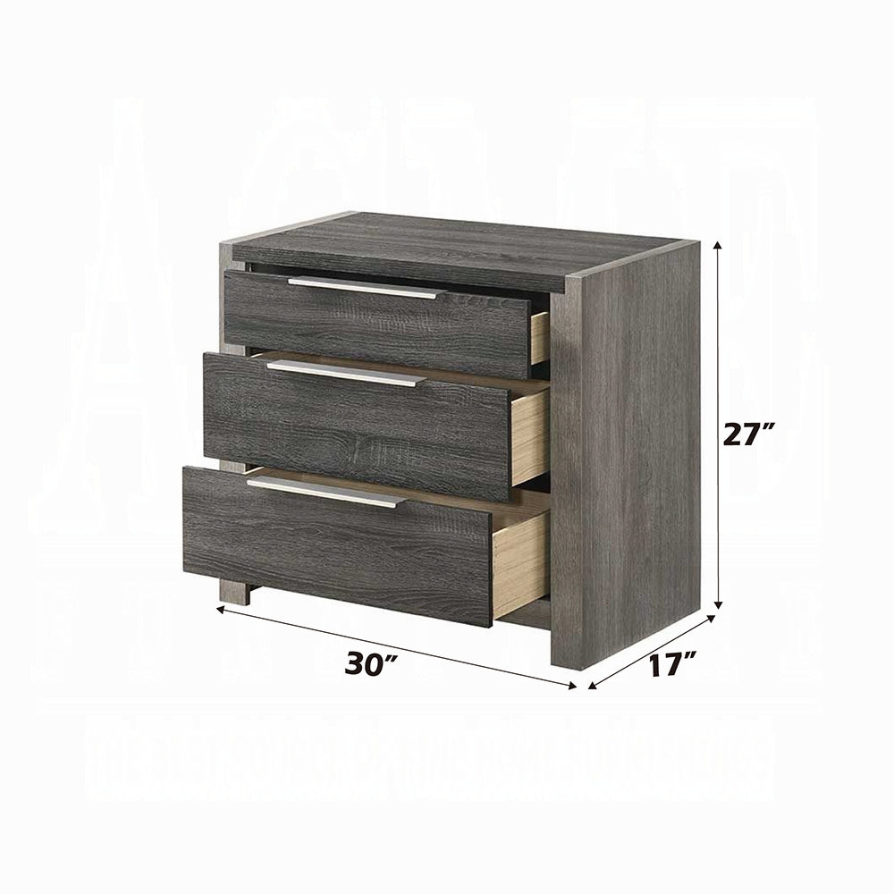 Contemporary Gray Finish 3-Drawers Nightstand Wooden 1pc Bedroom Furniture Bedside Table