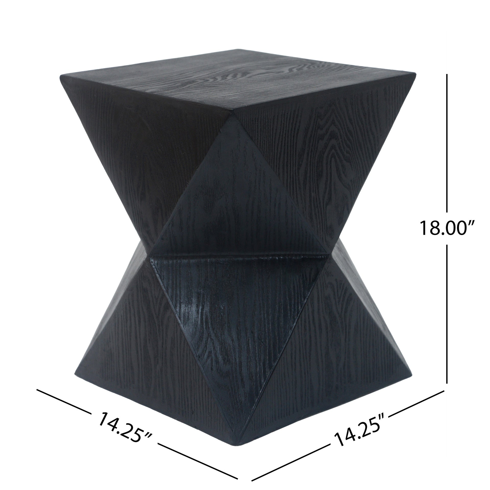 14.25" Black Prismatic Symmetry Concrete Side Table with Smooth Wood Grain Texture and Modern Prismatic Shape – Weather-Resistant Accent for Patio, Garden, or Balcony