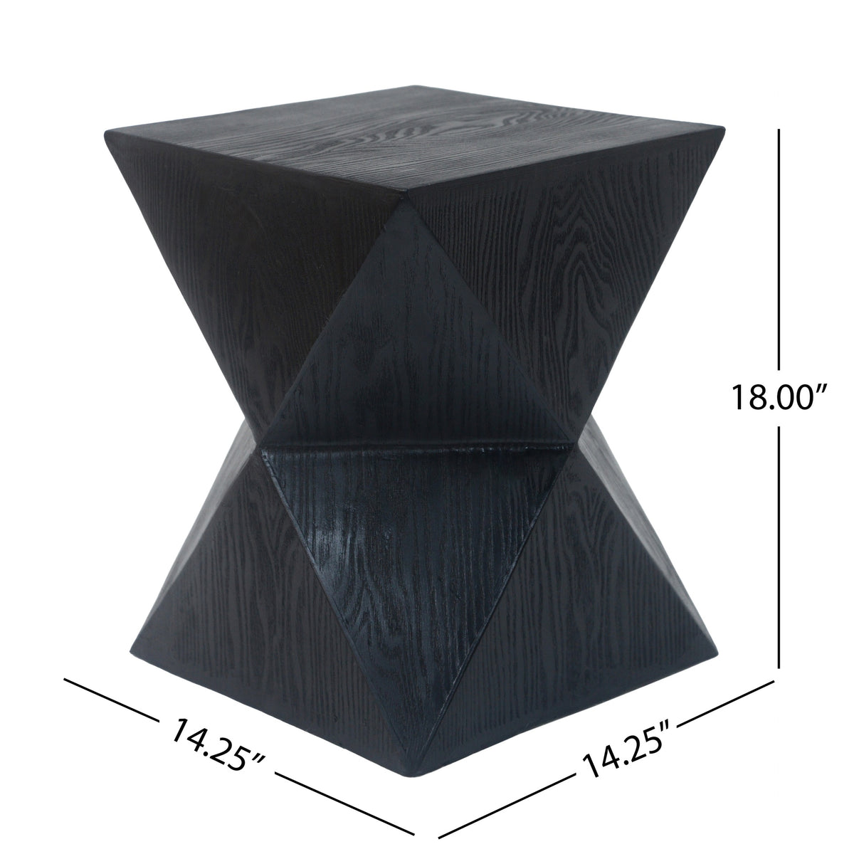 14.25" Black Prismatic Symmetry Concrete Side Table with Smooth Wood Grain Texture and Modern Prismatic Shape – Weather-Resistant Accent for Patio, Garden, or Balcony