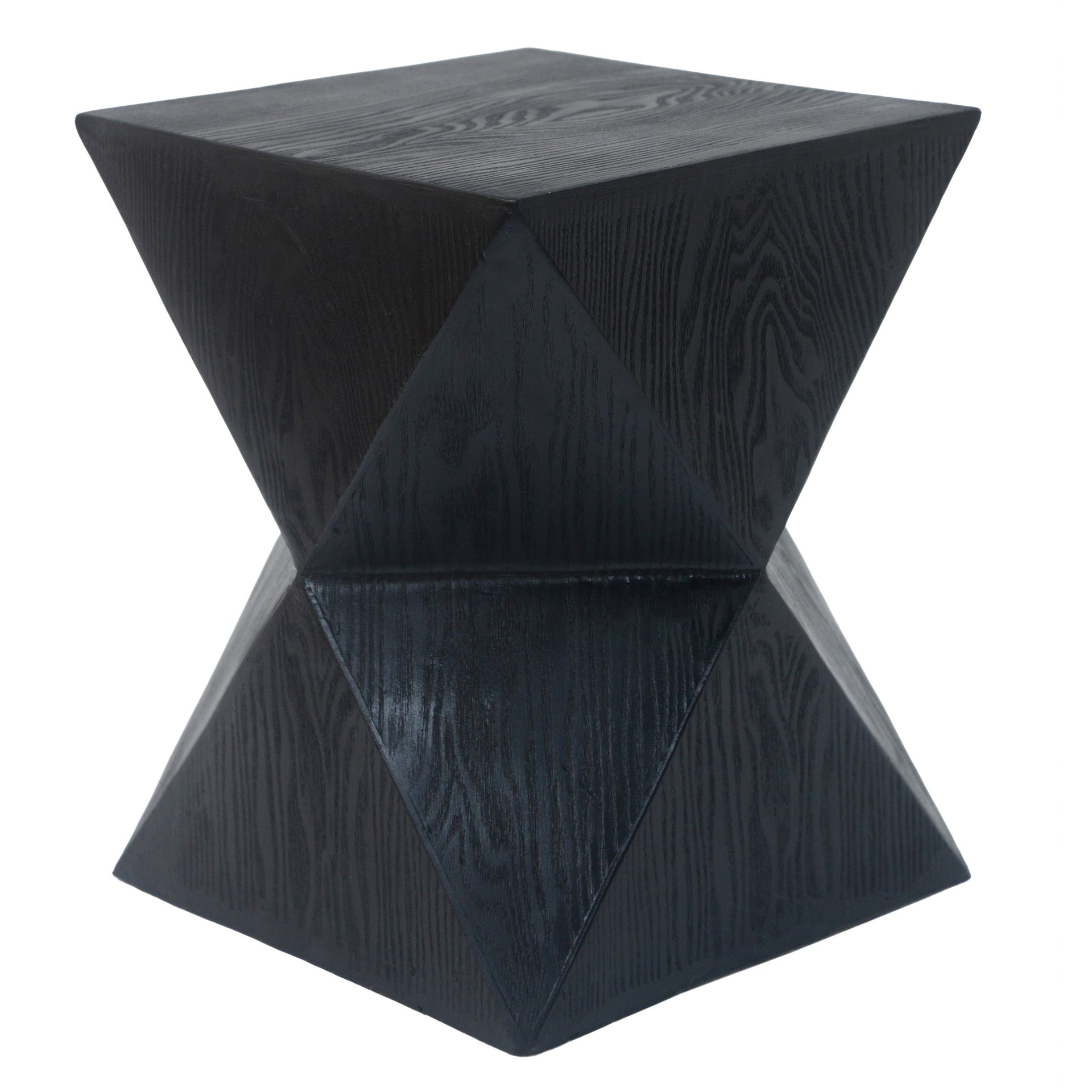 14.25" Black Prismatic Symmetry Concrete Side Table with Smooth Wood Grain Texture and Modern Prismatic Shape – Weather-Resistant Accent for Patio, Garden, or Balcony