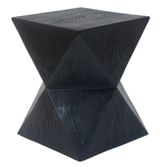 14.25" Black Prismatic Symmetry Concrete Side Table with Smooth Wood Grain Texture and Modern Prismatic Shape – Weather-Resistant Accent for Patio, Garden, or Balcony