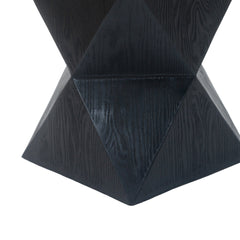14.25" Black Prismatic Symmetry Concrete Side Table with Smooth Wood Grain Texture and Modern Prismatic Shape – Weather-Resistant Accent for Patio, Garden, or Balcony