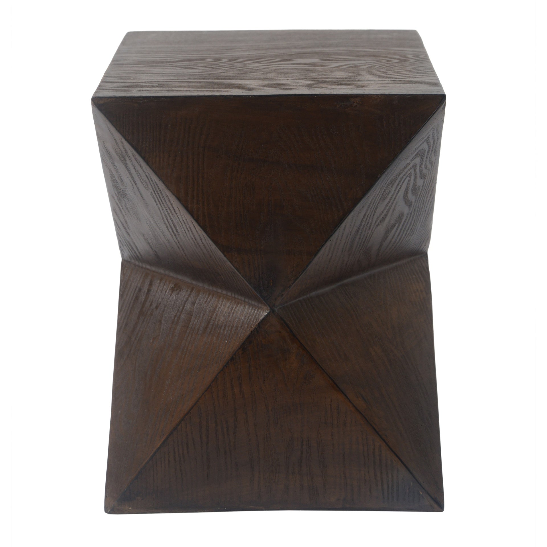 14.25" Natural Wood Grain Finish Prismatic Symmetry Concrete Outdoor Side Table with Symmetric Design – Weather-Resistant Accent for Patio, Garden, or Balcony