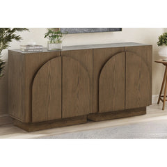 Mid-Century Modern Sideboard Buffet, Living Room Wood Storage Cabinet with Arched Cabinet Doors, Brown Credenza Cabinet for Kitchen or Living Room, Brown