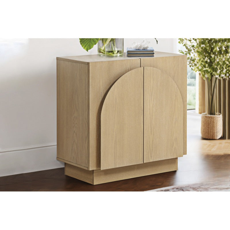 Mid-Century Modern Oak Wood Sideboard Buffet, Living Room Wood Storage Cabinet with Arched Cabinet Doors, Oak Credenza Cabinet for Kitchen or Living Room, Light Oak