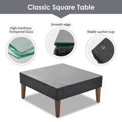 <Old SKU: FG201221AAE> GO 4-pieces Outdoor Wicker Sofa Set, Patio Furniture with Colorful Pillows, L-shape sofa set, Gray cushions and Black Rattan