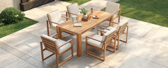 TREXM Patio Table and Chairs Set, Outdoor Dining Set for 6 with Umbrella Hole, 7 Piece Outdoor Patio Furniture Set Wood Frame with Removable Cushion for Garden, Backyard, Lawn, and Poolside