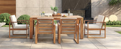 TREXM Patio Table and Chairs Set, Outdoor Dining Set for 6 with Umbrella Hole, 7 Piece Outdoor Patio Furniture Set Wood Frame with Removable Cushion for Garden, Backyard, Lawn, and Poolside