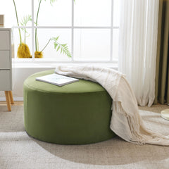 Velvet Round Ottoman,Olive Green