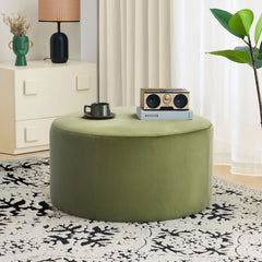Velvet Round Ottoman,Olive Green