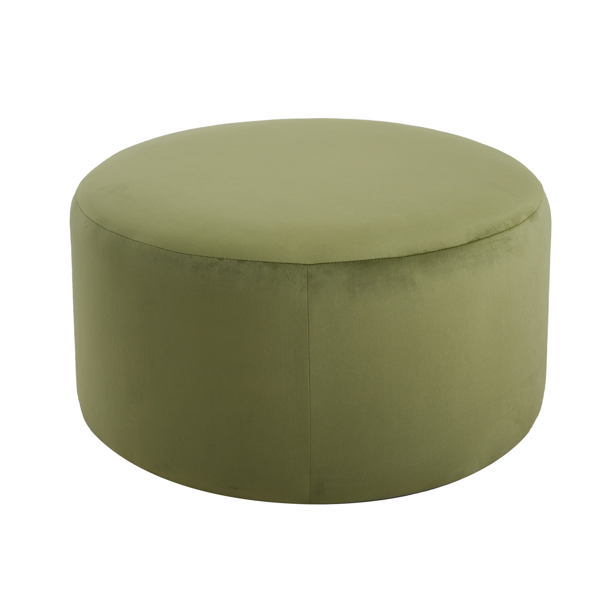 Velvet Round Ottoman,Olive Green