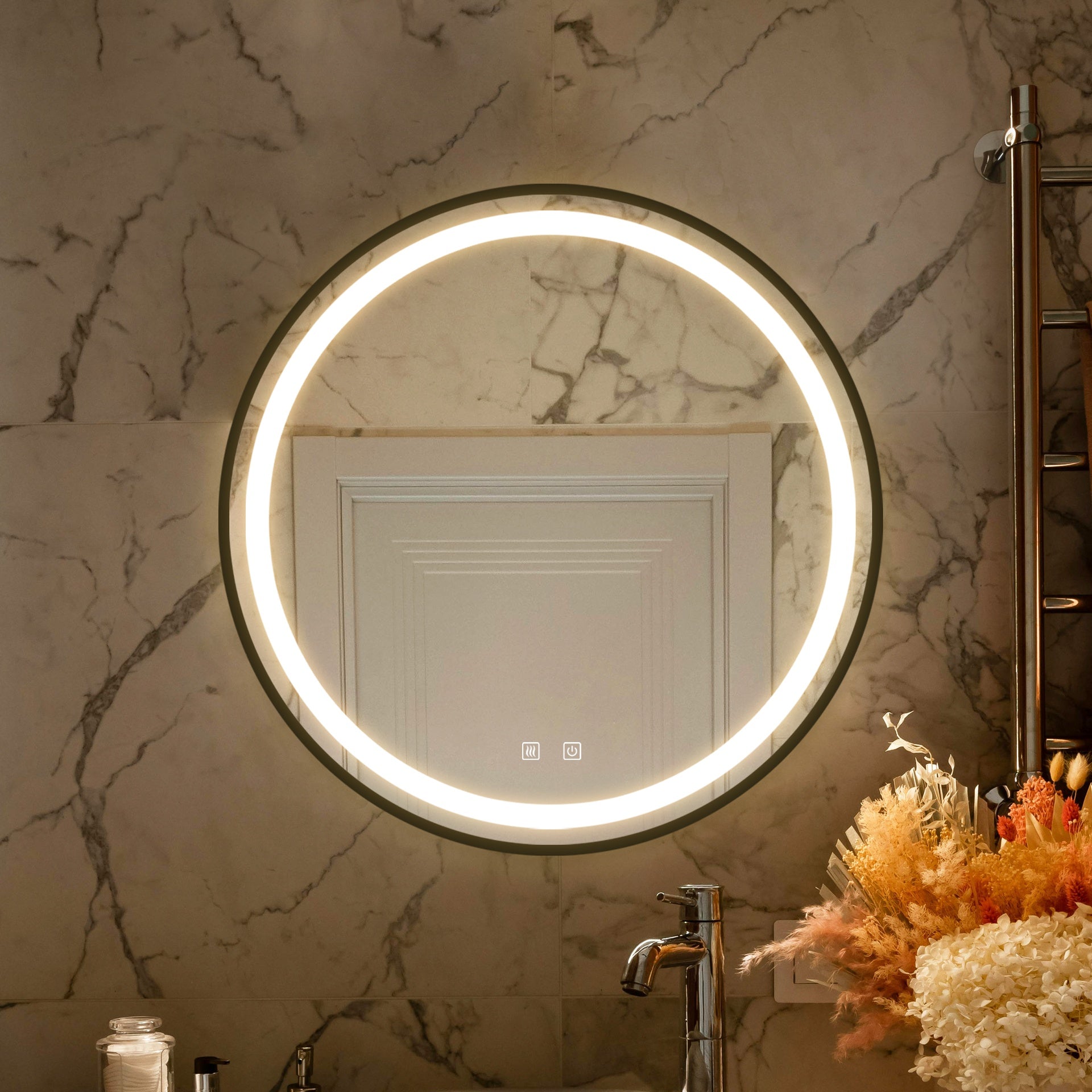 32inch Bathroom Led Classy Vanity Mirror with focused backplane,Black aluminum alloy frame,High Lumen,Dimmable Touch,Wall Switch Control, Anti-Fog ,CRI 95 Adjustable 3000K-4500K-6000K ,IP54 Waterproof