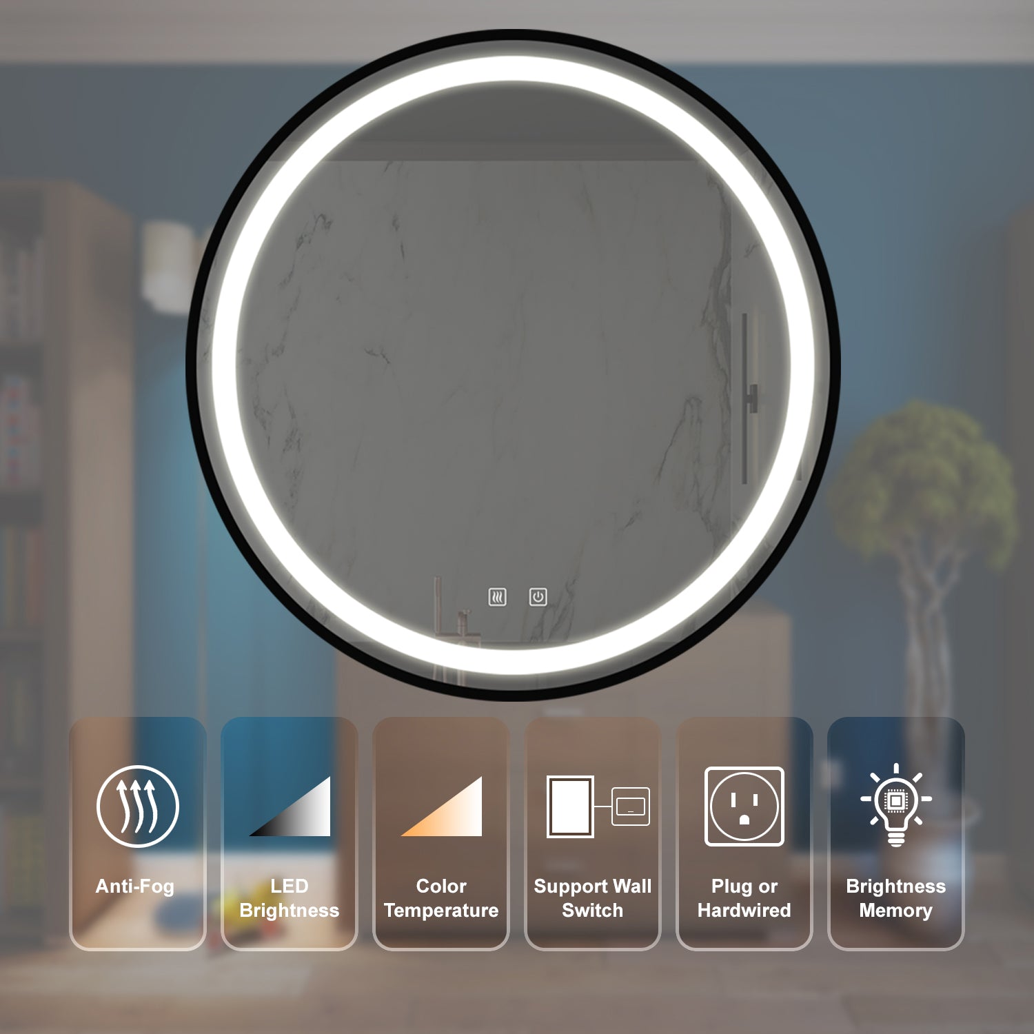 32inch Bathroom Led Classy Vanity Mirror with focused backplane,Black aluminum alloy frame,High Lumen,Dimmable Touch,Wall Switch Control, Anti-Fog ,CRI 95 Adjustable 3000K-4500K-6000K ,IP54 Waterproof