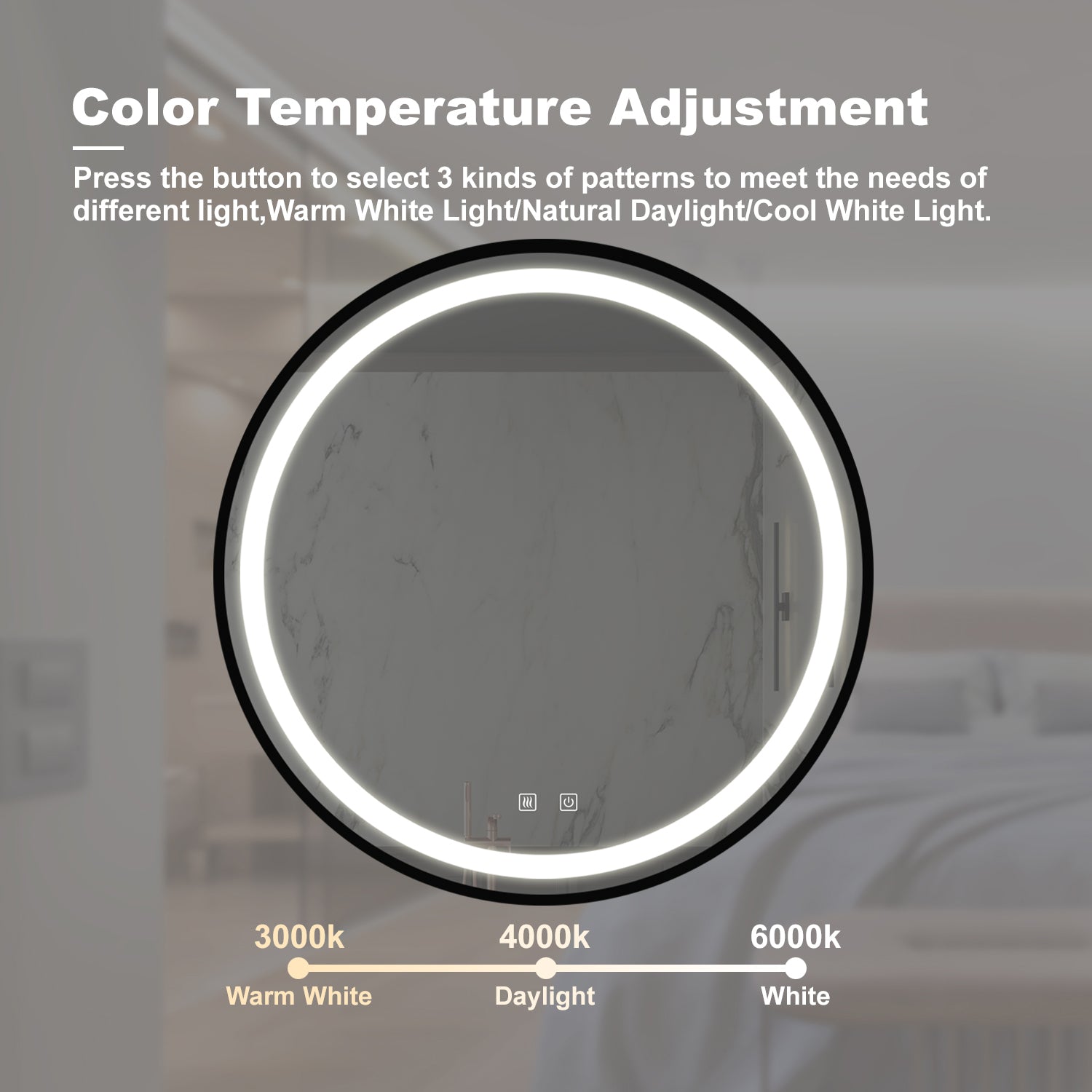 32inch Bathroom Led Classy Vanity Mirror with focused backplane,Black aluminum alloy frame,High Lumen,Dimmable Touch,Wall Switch Control, Anti-Fog ,CRI 95 Adjustable 3000K-4500K-6000K ,IP54 Waterproof