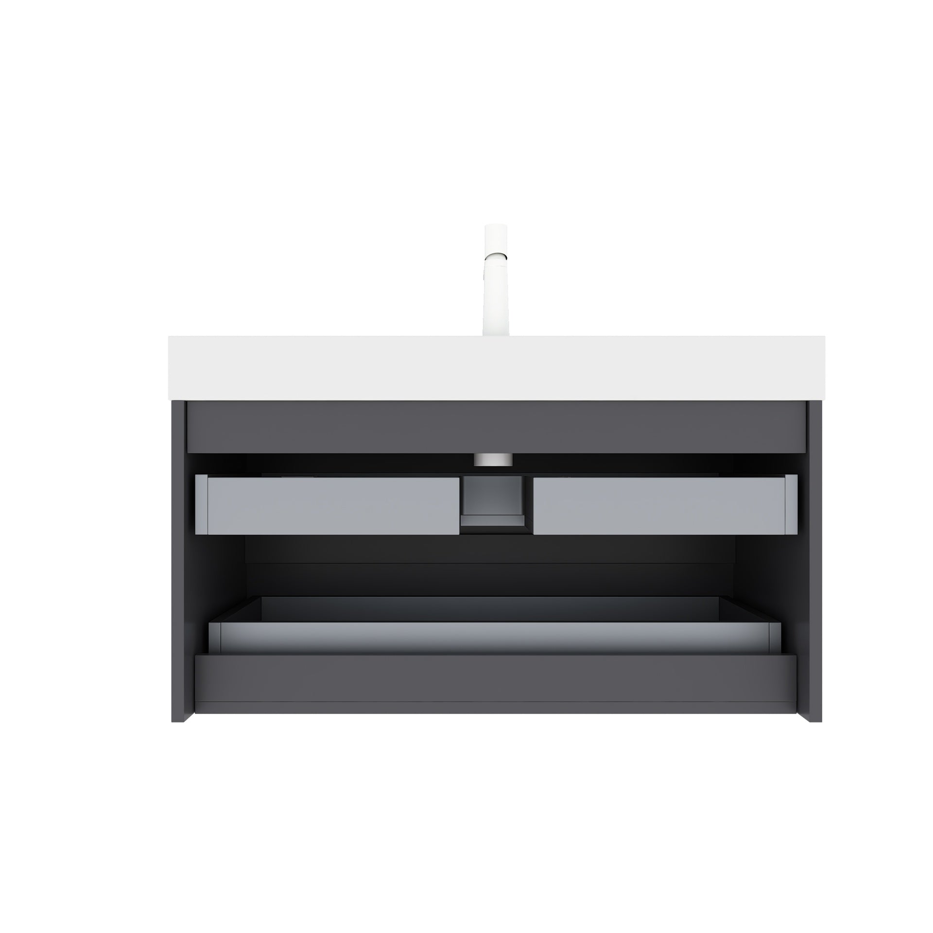 VENO 36" Bathroom Vanity with Undermount Sink, Modern Wall-Mounted Floating Plywood Striped Bathroom Storage Cabinet with 2 Drawers, White Integrated Rectangular Basin without Faucet, Gray Color