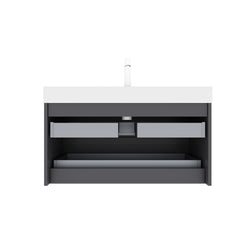 VENO 36" Bathroom Vanity with Undermount Sink, Modern Wall-Mounted Floating Plywood Striped Bathroom Storage Cabinet with 2 Drawers, White Integrated Rectangular Basin without Faucet, Gray Color