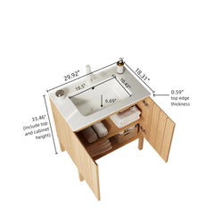 NIKO 30" Bathroom Vanity with Sink, Modern Freestanding Bathroom Storage Cabinet with Double Doors, White Ceramic Basin without Faucet, Natural Wood Woodgrain Color
