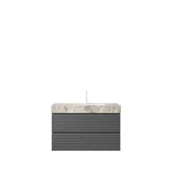 VENO 36" Bathroom Vanity with Undermount Sink, Floating Plywood Striped Storage Cabinet with 2 Drawers, Itlay Light Gray with Stone Pattern Sintered Stone Top, NO Faucet and Drain, Gray Color