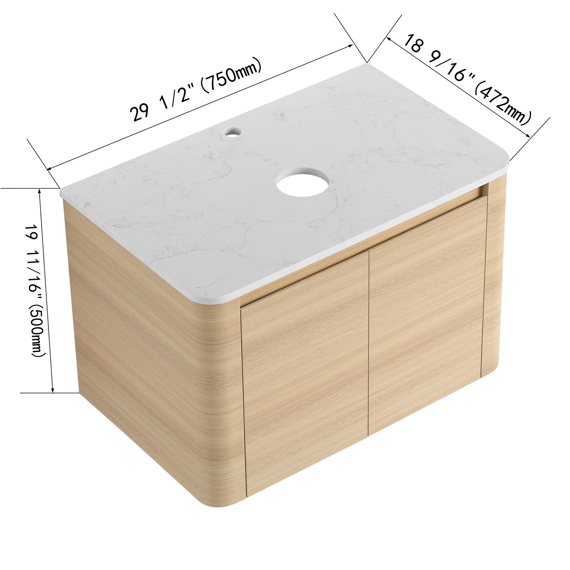 30'' Wall-Mounted Bathroom Vanity & 2-Soft-Close Door, KD-Packing, Plywood (Vanity Only, Excluding Sink)