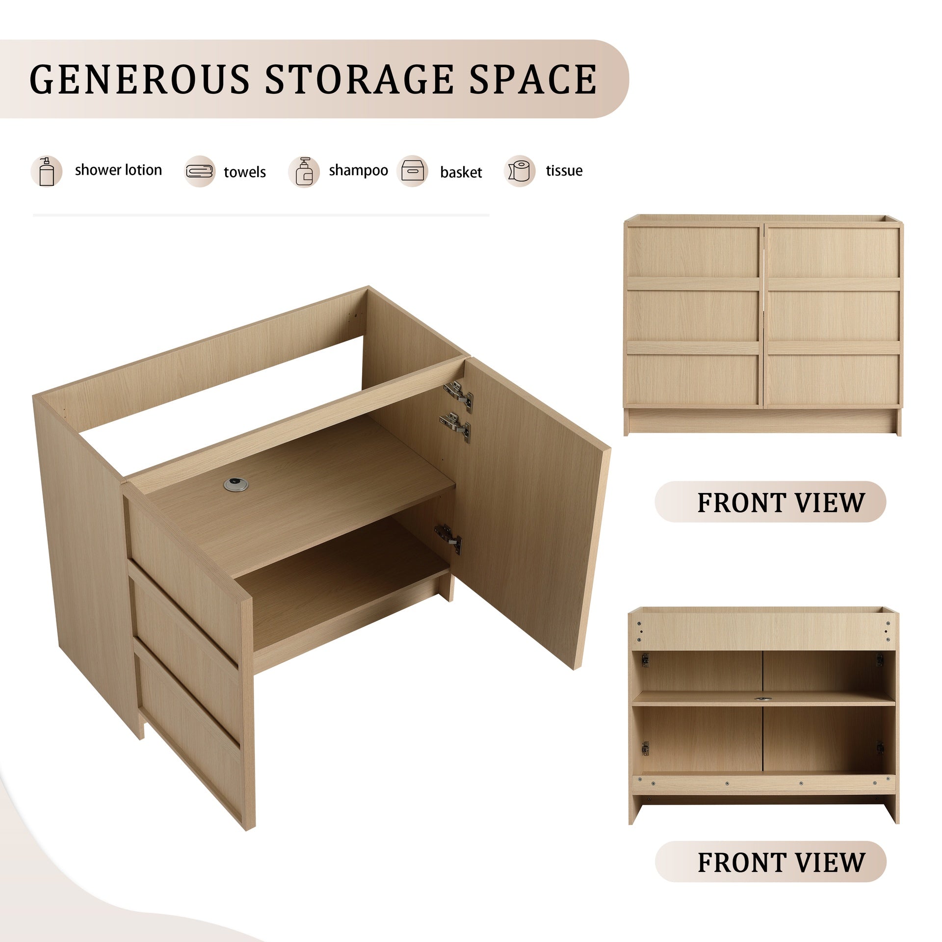 42" Freestanding Bathroom Vanity & 2 Soft-Close Cabinet Doors, Plywood, Dune Oak (KD-PACKING)-Excluding Sink