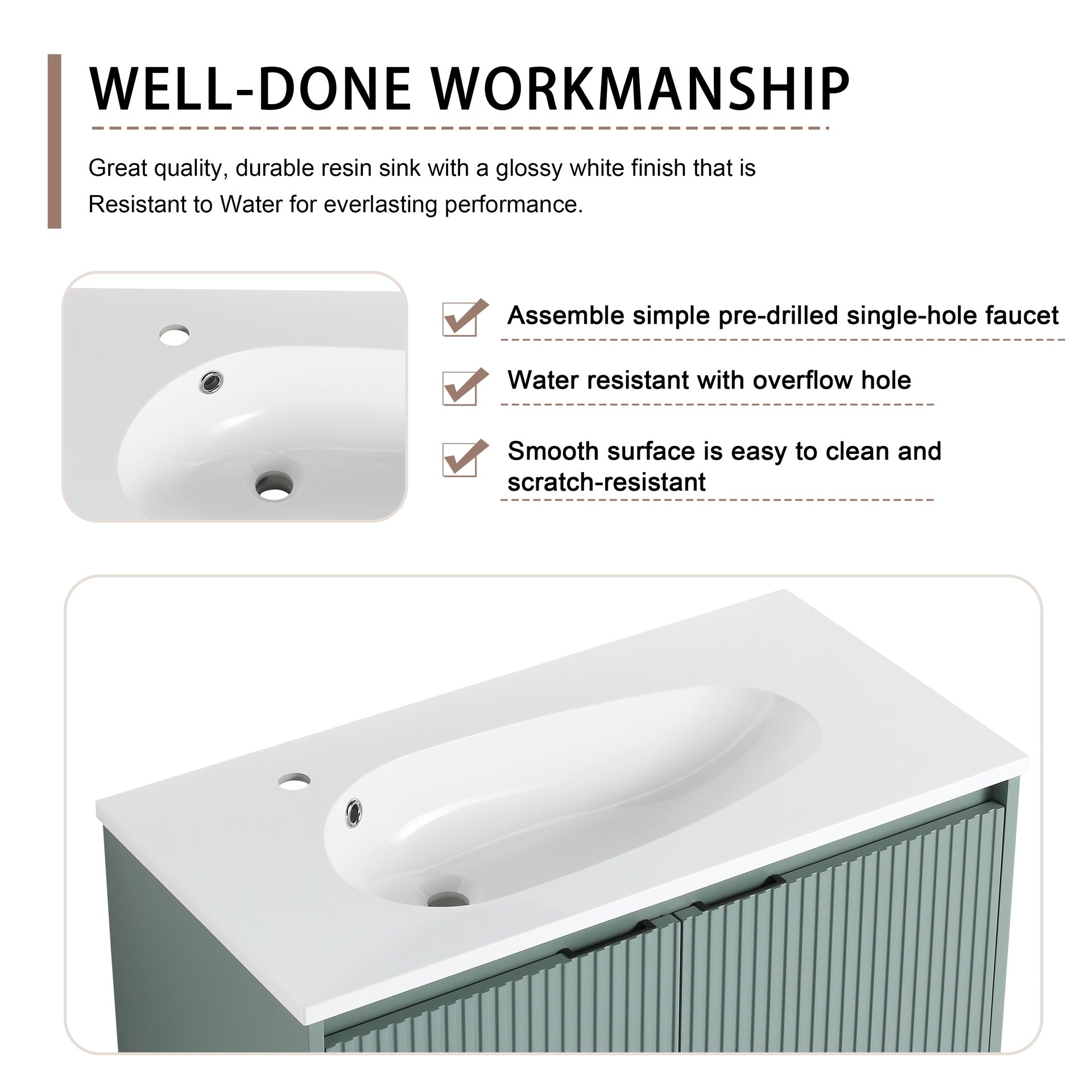 36" Floating Bathroom Vanity with Drop-Shaped Resin Sink