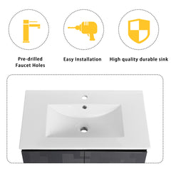 30'' Floating Wall-Mounted Bathroom Vanity With Ceramics Sink & Soft-Close Cabinet Door, KD-Package