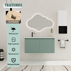 36" Floating Bathroom Vanity with Drop-Shaped Resin Sink and Side Cabinet & Soft Close Doors, 00212WHK-05836GGE Combination Cabinet(KD-Packing)