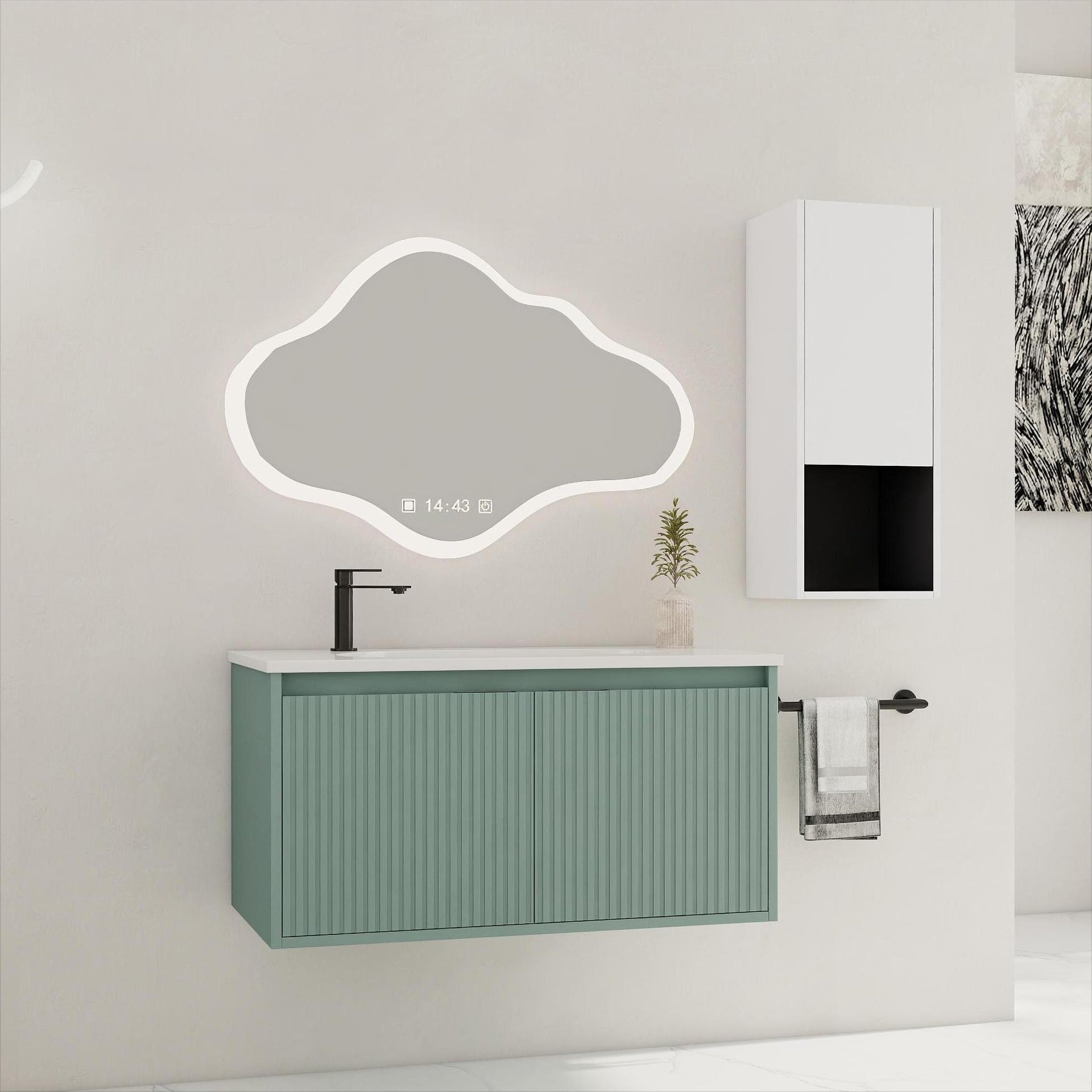 36" Floating Bathroom Vanity with Drop-Shaped Resin Sink and Side Cabinet & Soft Close Doors, 00212WHK-05836GGE Combination Cabinet(KD-Packing)