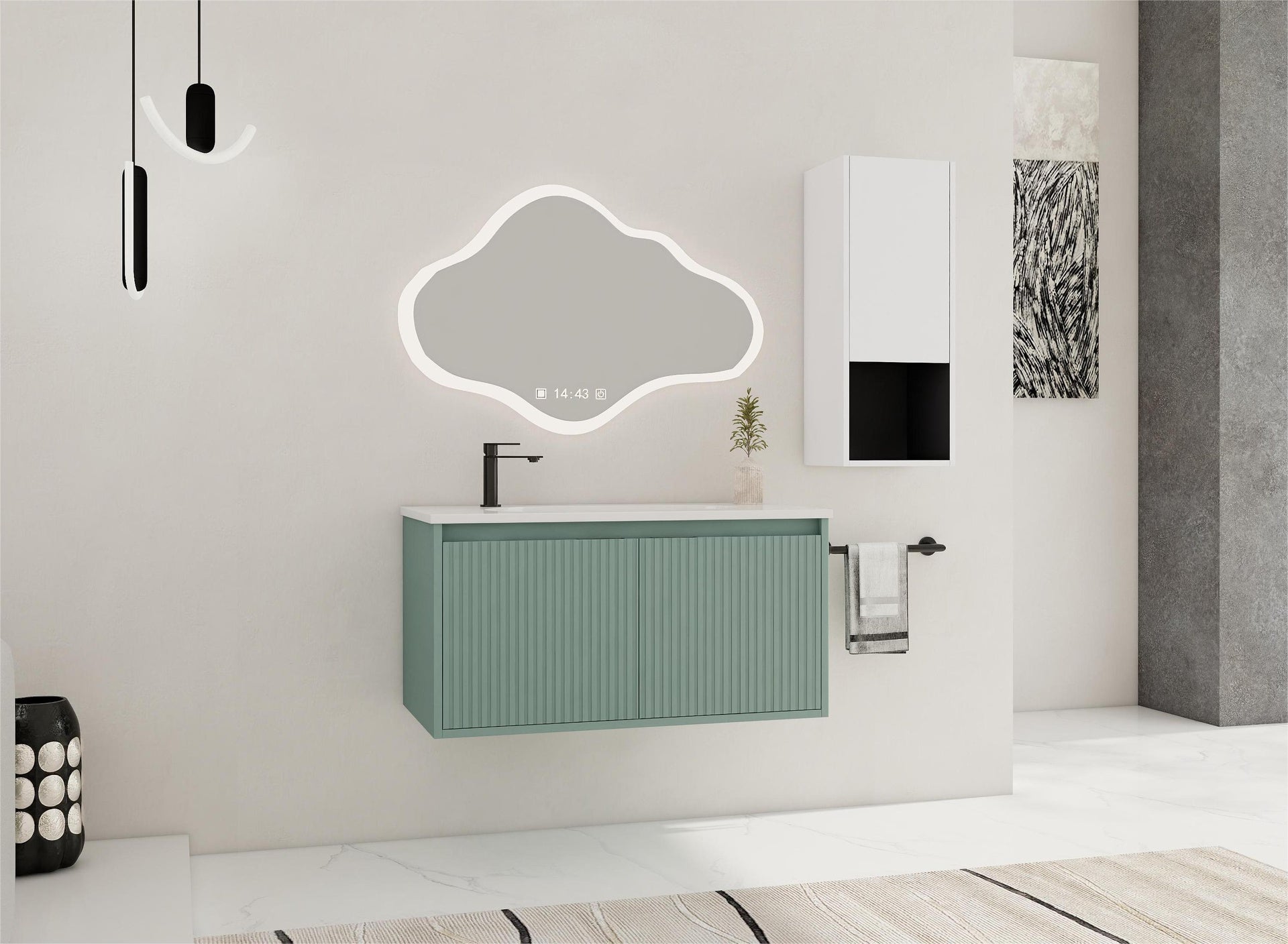 36" Floating Bathroom Vanity with Drop-Shaped Resin Sink and Side Cabinet & Soft Close Doors, 00212WHK-05836GGE Combination Cabinet(KD-Packing)