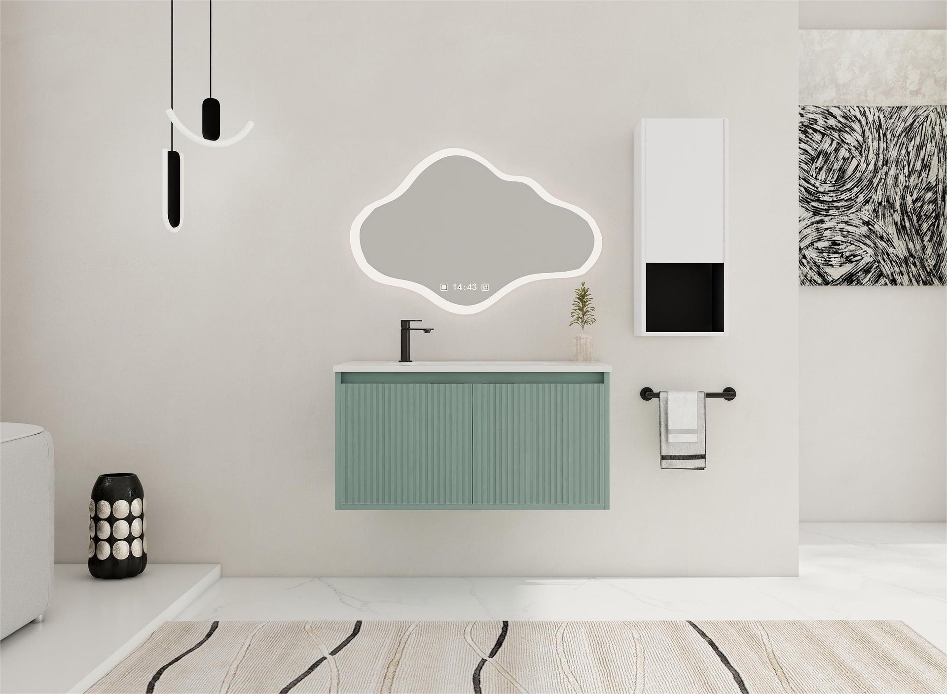 36" Floating Bathroom Vanity with Drop-Shaped Resin Sink and Side Cabinet & Soft Close Doors, 00212WHK-05836GGE Combination Cabinet(KD-Packing)