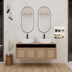 48" Bathroom Vanity with White Ceramic Art Sink, 4-Soft Close Door, Float Mounting Design, Plywood (KD-Packing)