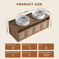 48" Bathroom Vanity with White Ceramic Art Sink, 4-Soft Close Door, Float Mounting Design, Plywood (KD-Packing)