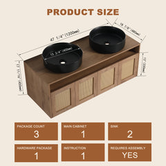 48" Bathroom Vanity with Black Ceramic Art Sink, 4-Soft Close Door, Float Mounting Design, Plywood (KD-Packing)